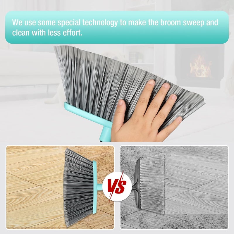 borinlan Broom with Dustpan Combo Set,Pet Hair Rubber Broom with Carpet Rake and Squeegee,Long Handle Broom with Upright Standing Dustpan for Indoor Cleaning (Broom and Rubber Broom) - Image 5